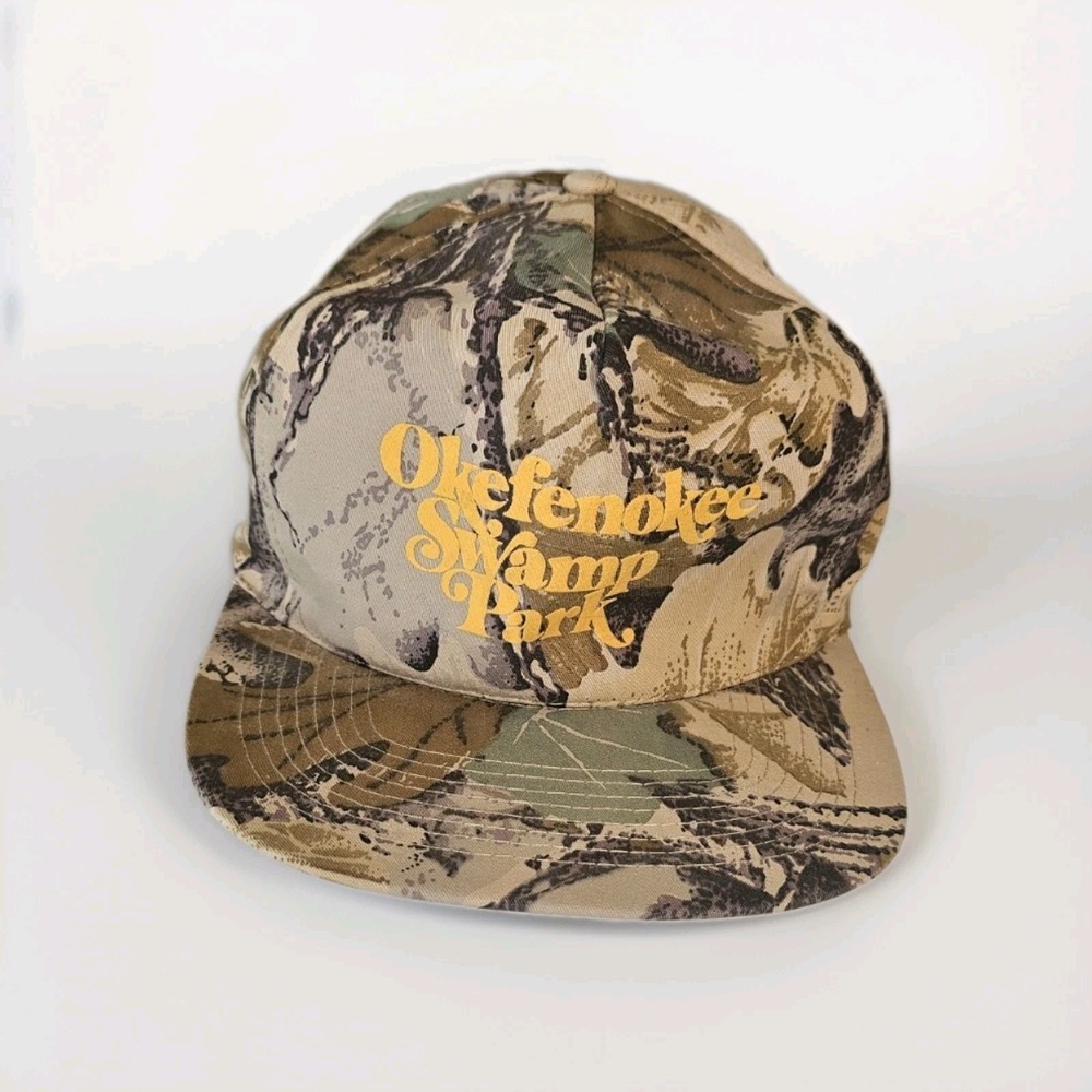 Vintage Okefenokee Swamp Park Snapback Hat Camo ATT Headwear
